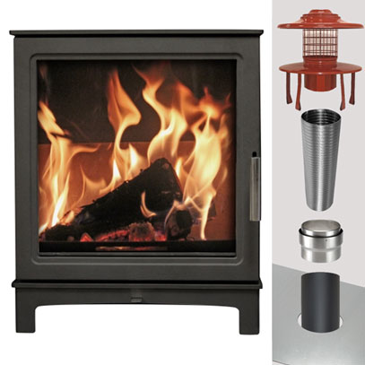 MI Fires Grisedale Stove & WOOD Flue Pack - 125mm Stove Pipe to 125mm Liner - 10 Metres