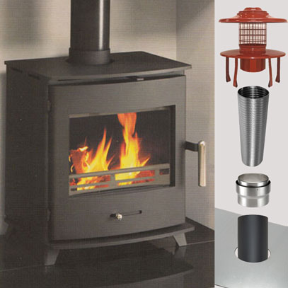 Newbourne 40FS Stove & MULTI FUEL Flue Pack - 125mm Stove Pipe to 125mm